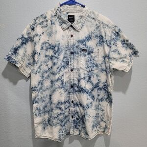 RVCA Blue and White Tie-Dye Casual Button Down Shirt